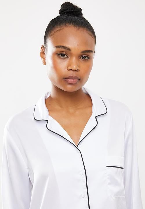 Missguided - Satin pipped trim pj set - white
