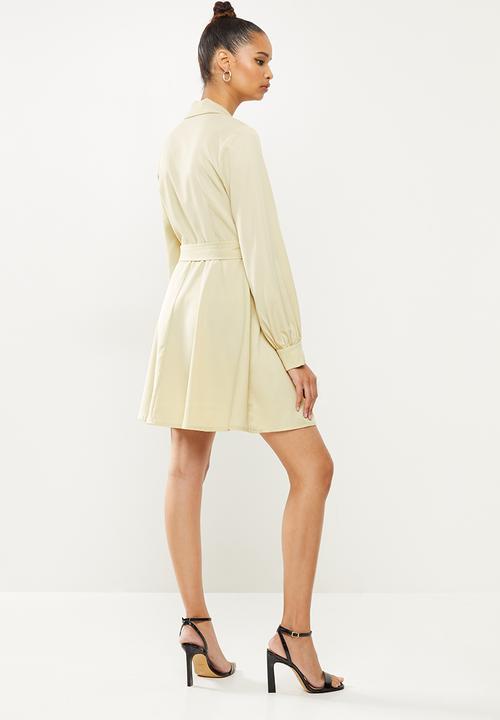 Missguided - Tie belt collar skater dress - stone
