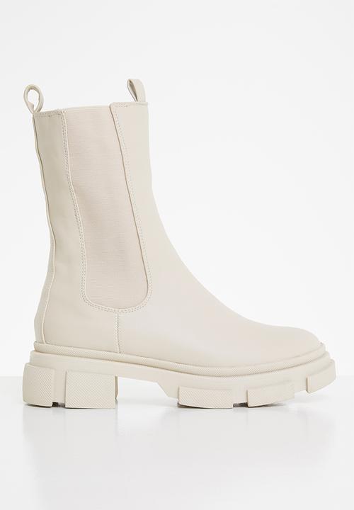 cream chunky pull on ankle boots