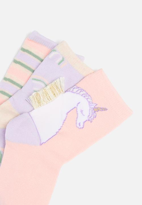 Cotton On - Kids 3 pack crew socks - pink & purple 