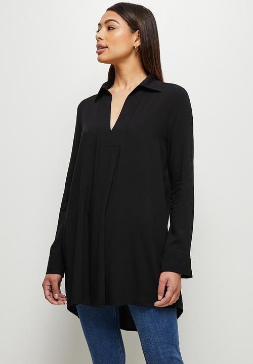 edit - Longline viscose shirt - black