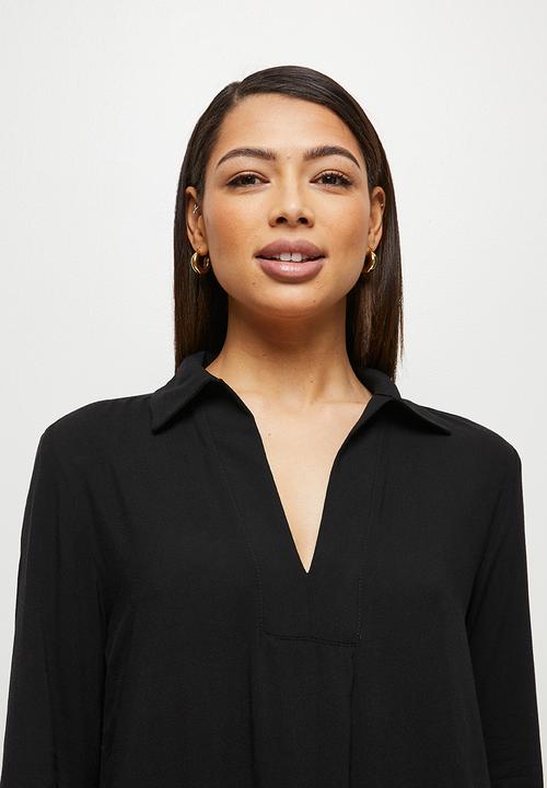 edit - Longline viscose shirt - black