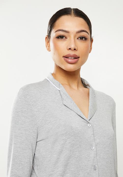 Missguided - Soft touch piping shirt short pj set - grey