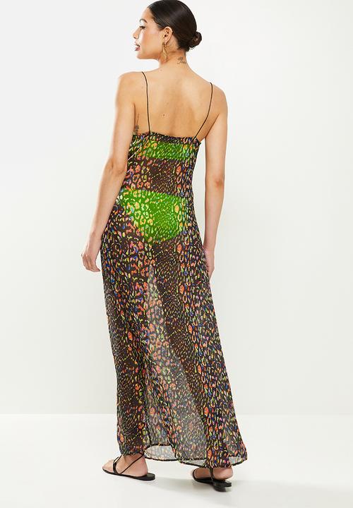Missguided - Multi leopard print cowl neck dress - black