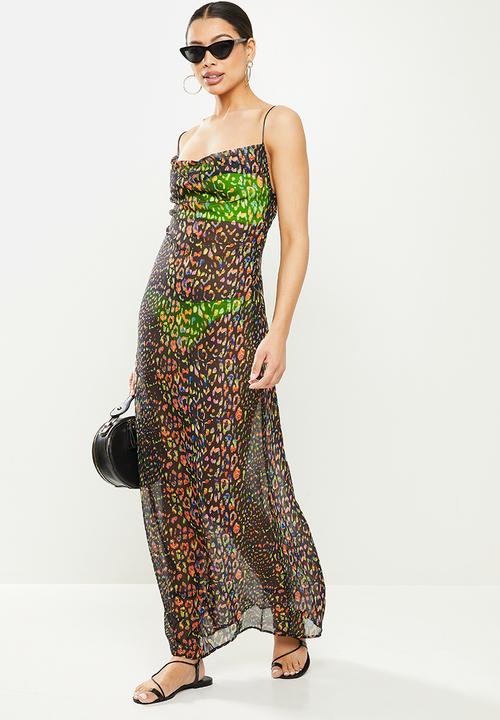 Missguided - Multi leopard print cowl neck dress - black