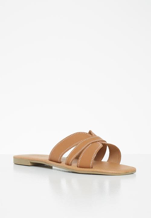 Superbalist - Ruhed leather slide - tan