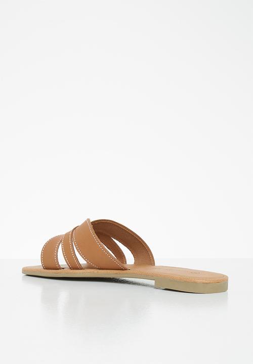 Superbalist - Ruhed leather slide - tan