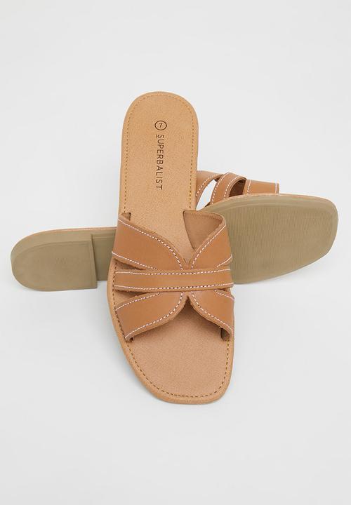 Superbalist - Ruhed leather slide - tan