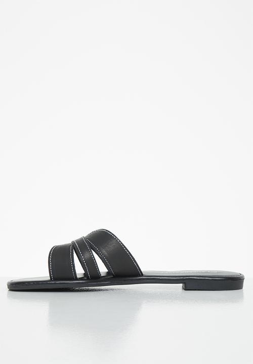 Superbalist - Ruhed leather slide - black