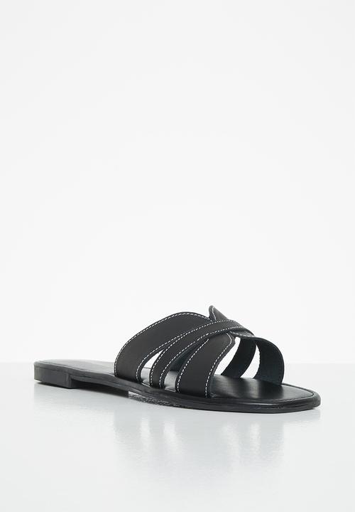Superbalist - Ruhed leather slide - black