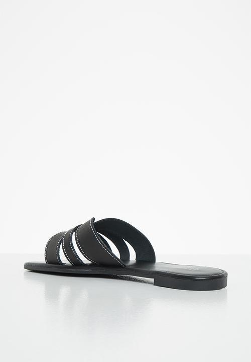 Superbalist - Ruhed leather slide - black