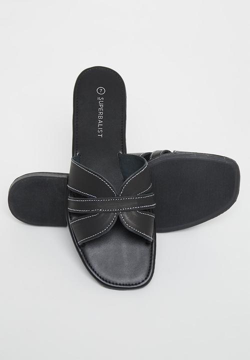 Superbalist - Ruhed leather slide - black