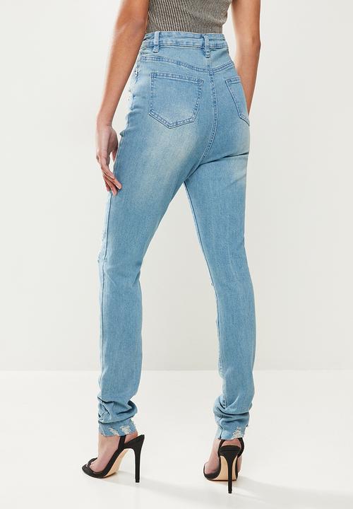 Missguided - Petite sinner highwaisted destroyed hem skinny - blue