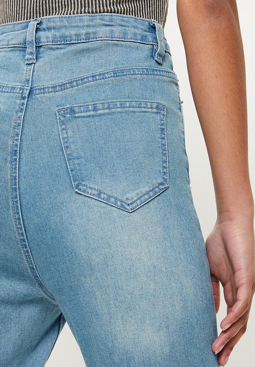 Missguided - Petite sinner highwaisted destroyed hem skinny - blue