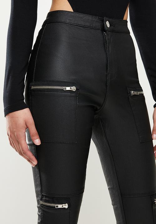 Missguided - Petite vice highwaisted zip jean black - black