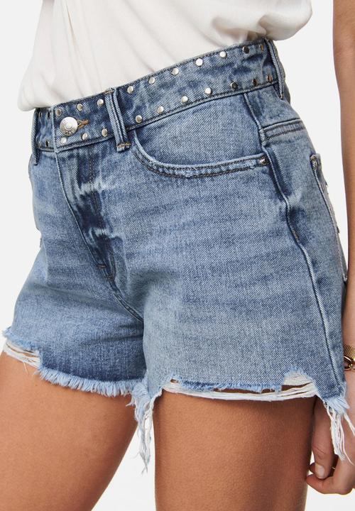 ONLY - Pacy highwaist studded denim shorts - blue