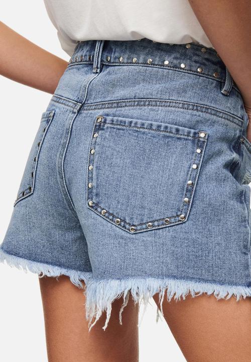 ONLY - Pacy highwaist studded denim shorts - blue