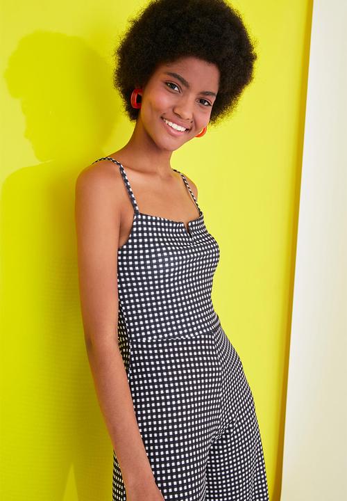 Trendyol - Gingham knitted jumpsuit - black