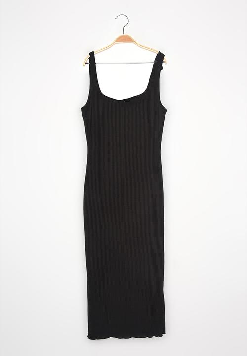 Trendyol - Square neck corduroy midi knitted dress - black
