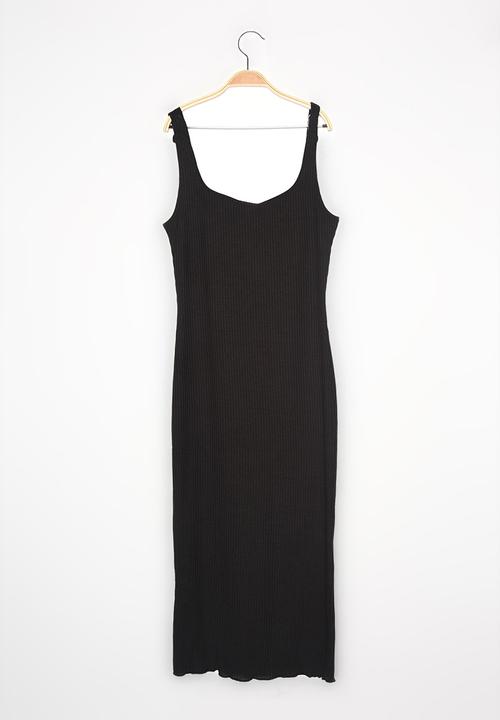 Trendyol - Square neck corduroy midi knitted dress - black
