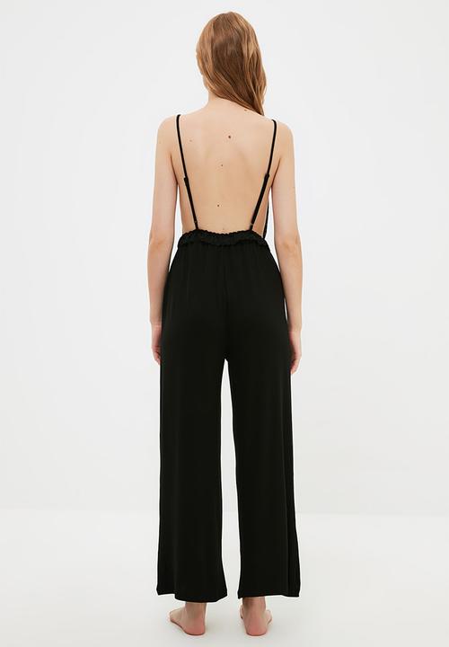 Trendyol - Lace detailed knitted jumpsuit - black
