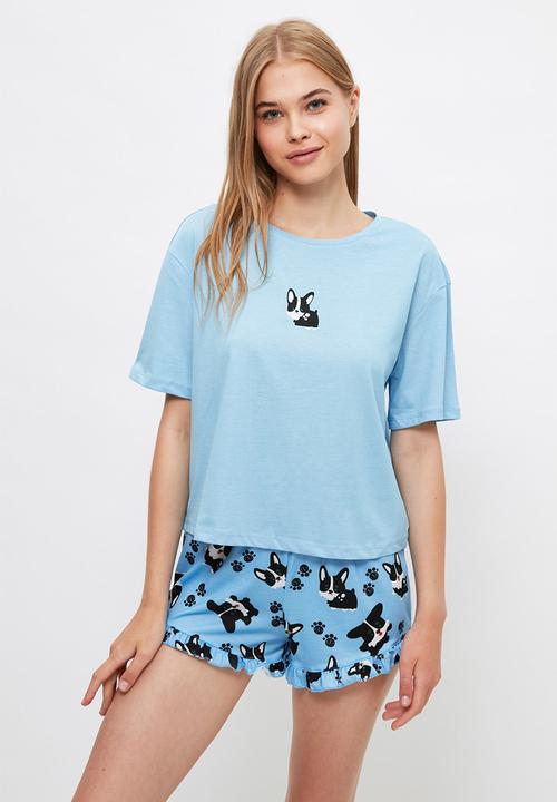 Trendyol - Pattern knitted pajamas set - blue