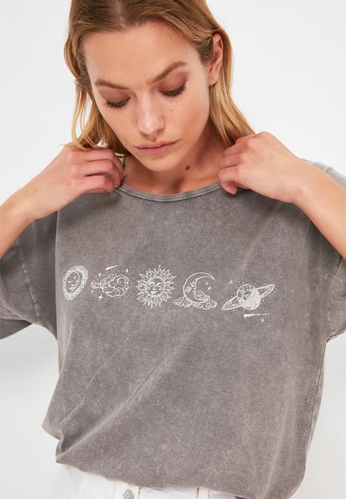 Trendyol - Printed boyfriend knitted t-shirt - grey