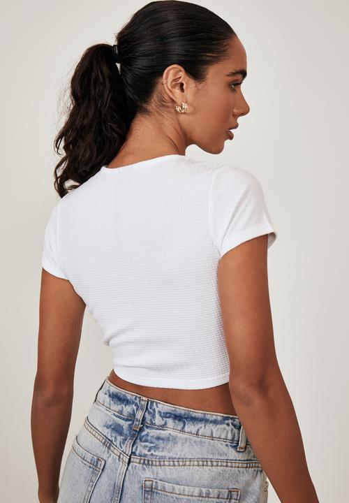 Factorie - Short sleeve ruched v neck top - white