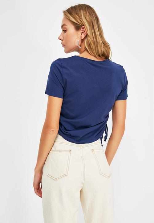 Trendyol - 2-pack pleated basic knitted t-shirt - navy & lilac