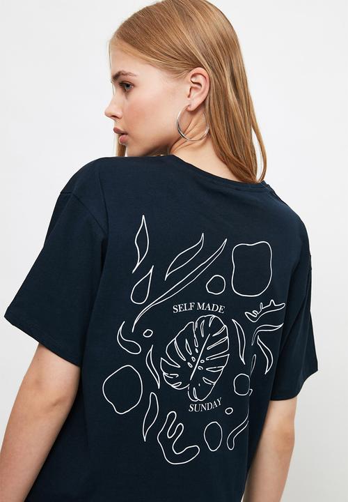 Trendyol - Printed boyfriend knitted t-shirt - navy