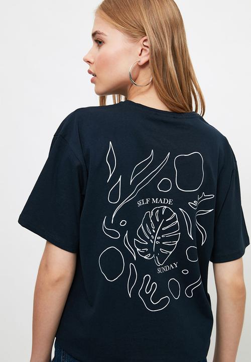 Trendyol - Printed boyfriend knitted t-shirt - navy