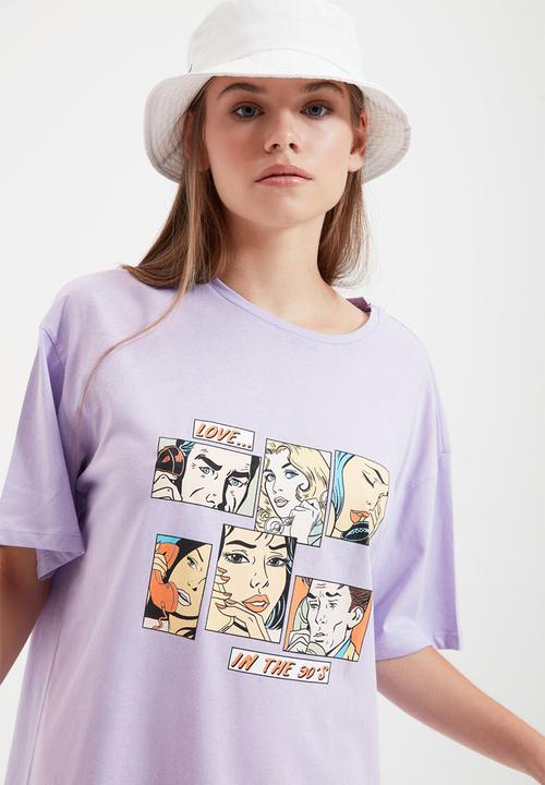 Trendyol - Printed knitted t-shirt dress - lilac