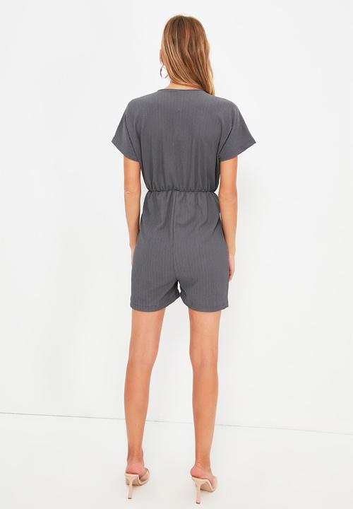 Trendyol - Double breasted collar playsuit - anthracite