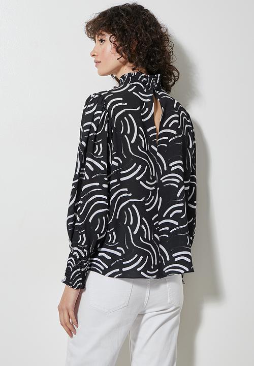 Superbalist - Hi neck elasticated blouse - black & white 