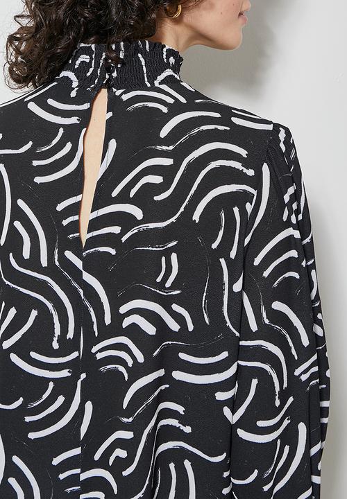 Superbalist - Hi neck elasticated blouse - black & white 