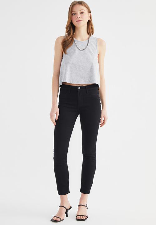 Trendyol - Side cross detailed crop knitted T-shirt   - grey