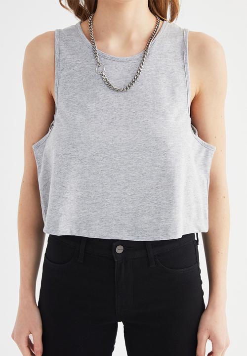 Trendyol - Side cross detailed crop knitted T-shirt   - grey