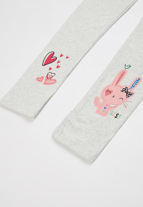 Pop Candy - Girls printed legging - grey & pink