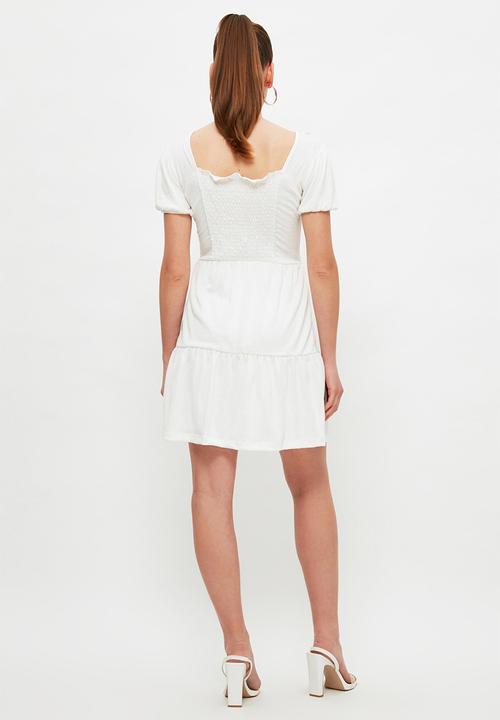 Trendyol - Square collar knitted dress - white