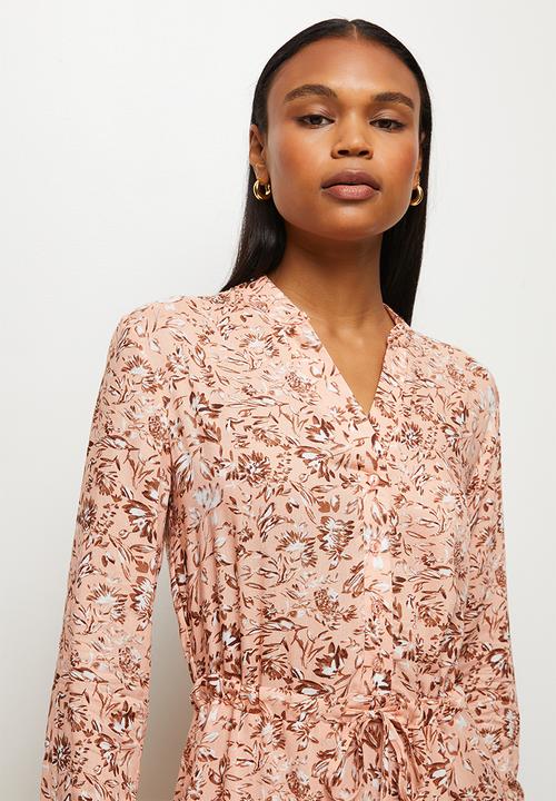 edit - Long sleeve tiered mandarin dress - light pink