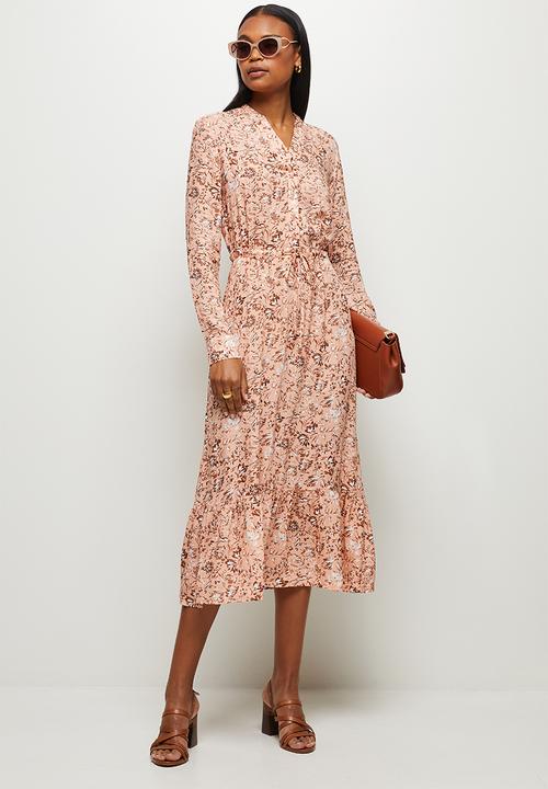 edit - Long sleeve tiered mandarin dress - light pink