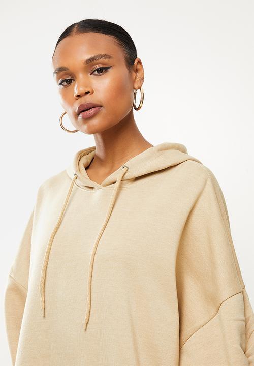 Missguided - Hooded sweater dress ruched - beige