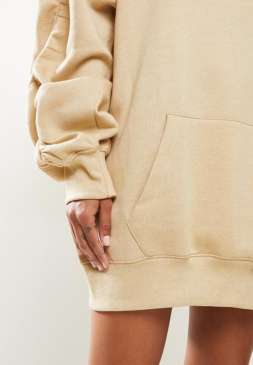 Missguided - Hooded sweater dress ruched - beige
