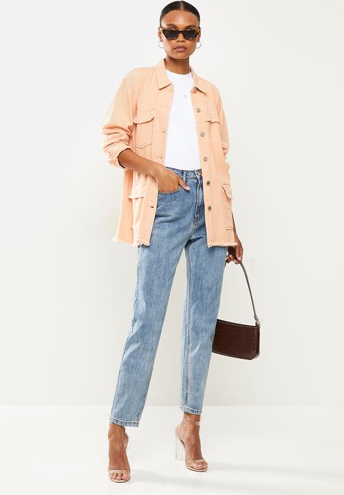 Missguided - Denim fray edge longline denim - peach