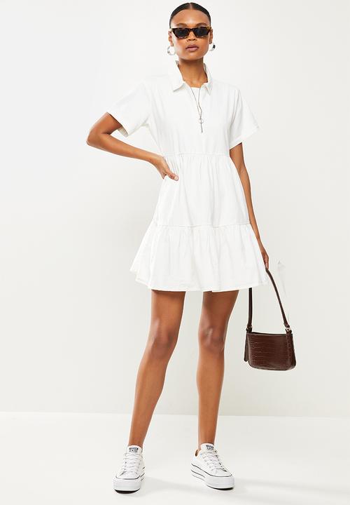 Missguided - Zip front tiered collar dress - white