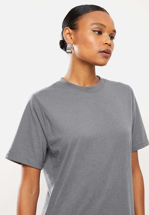 Missguided - Basic T-shirt dress midi short sleeve - dark grey