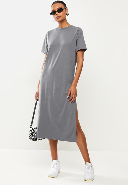 Missguided - Basic T-shirt dress midi short sleeve - dark grey