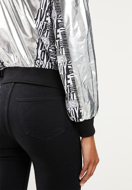 SISSY BOY - Cropped jacket with branded print - silver & black
