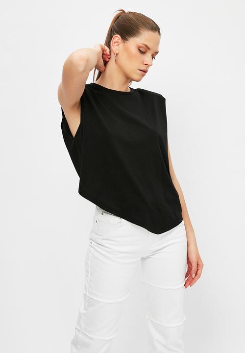 Trendyol - Waisted asymmetrical knitted blouse - black