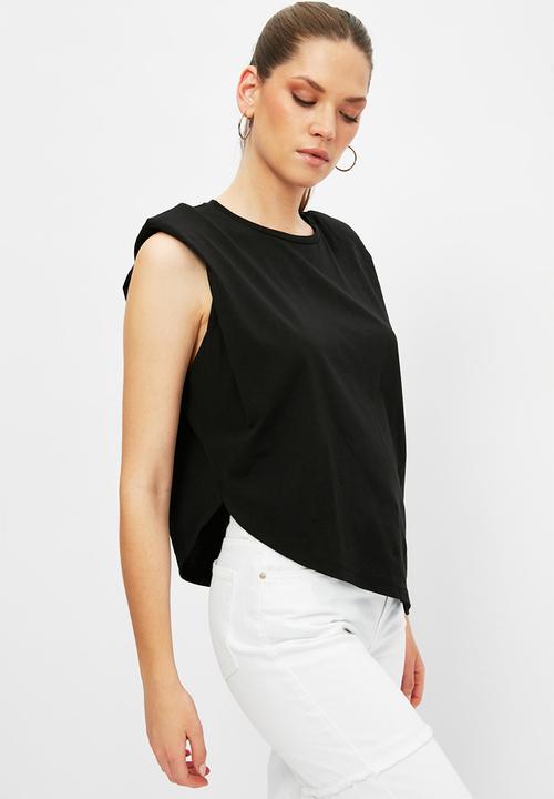 Trendyol - Waisted asymmetrical knitted blouse - black